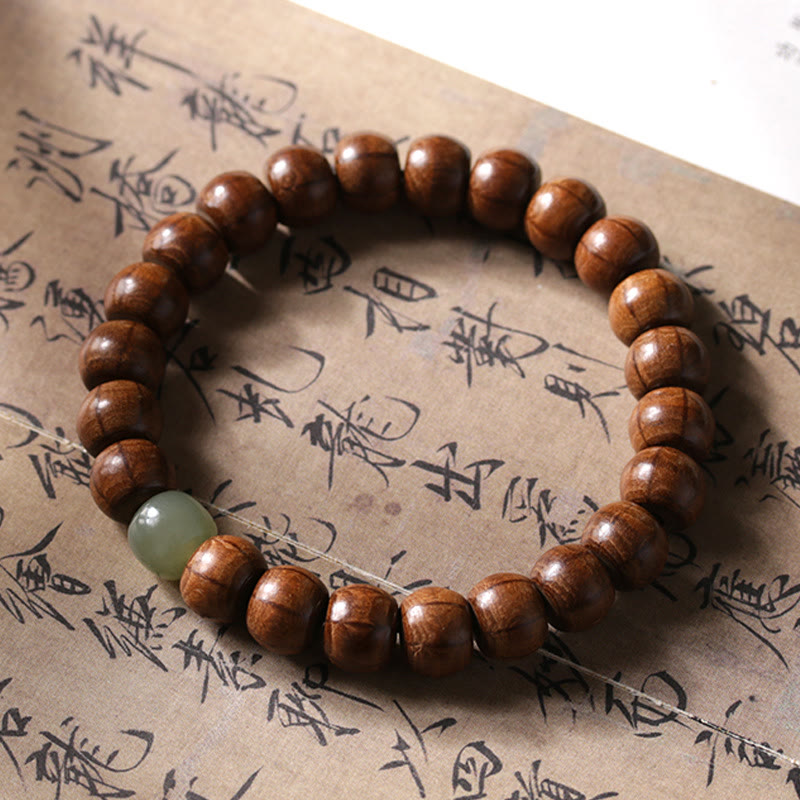 Natural Abelia Biflora Wood Hetian Jade Bamboo Bead Warding Off Evil Spirits Bracelet
