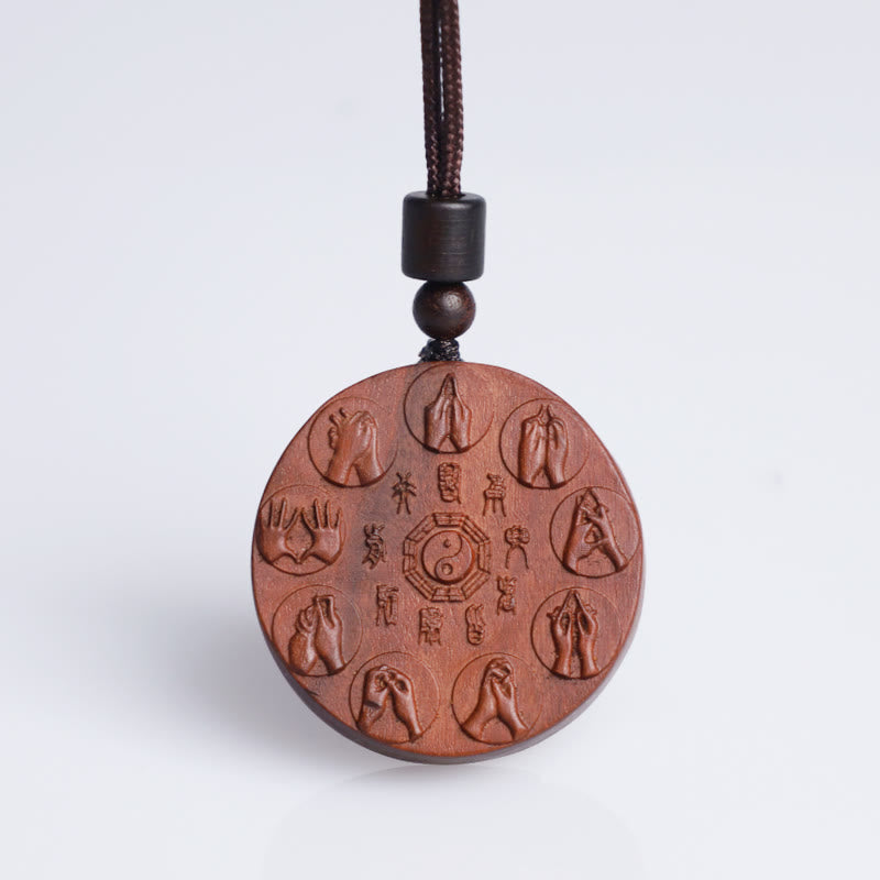 Lightning Struck Jujube Wood Yin Yang Bagua Mountain Ghosts Spend Money Protection Necklace Pendant