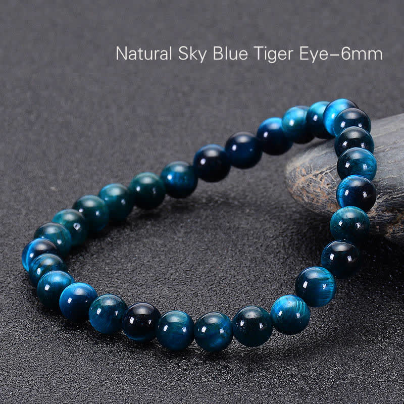 Natural Blue Tiger Eye Round Bead Stone Bracelet