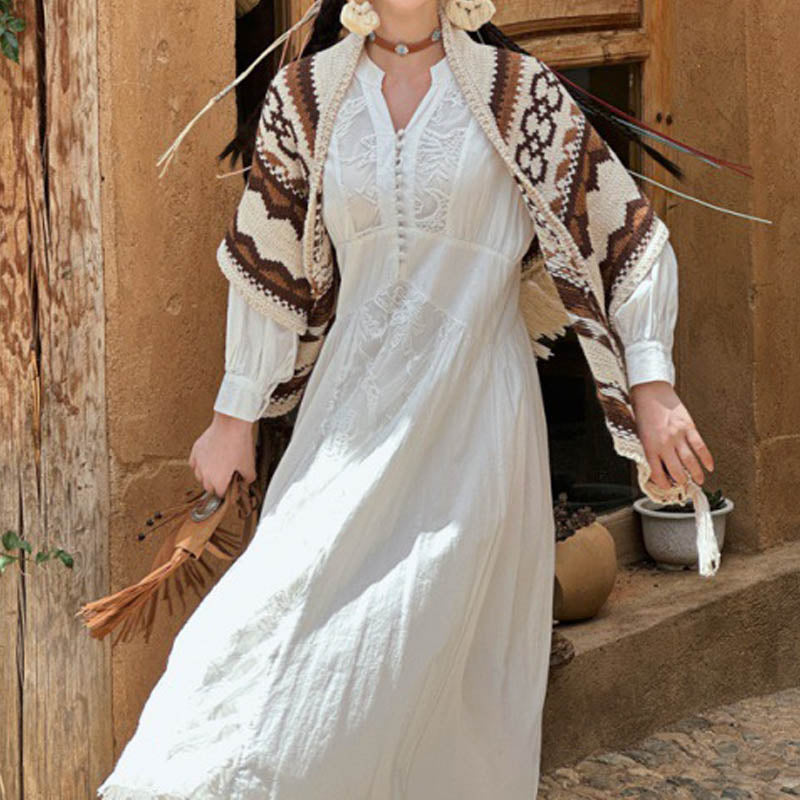 Tibetan Striped Brown Beige Tassel Shawl Winter Cozy Travel Scarf Wrap