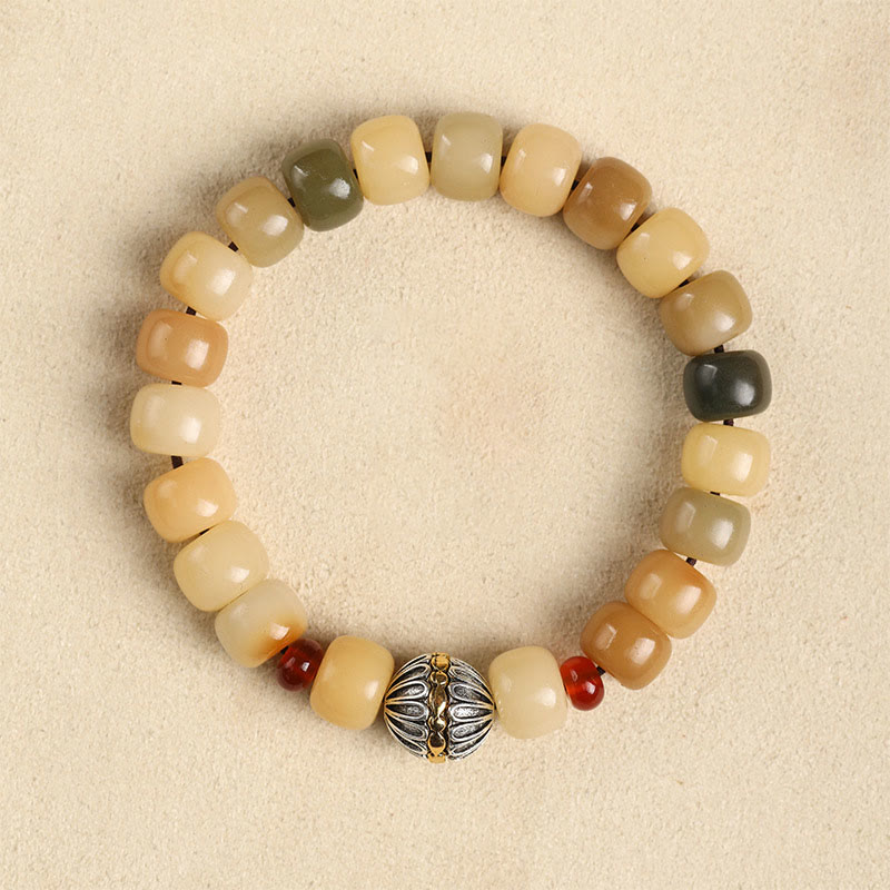 Natural Bodhi Seed & Red Sandalwood Om Mani Padme Hum Citipati Kapala Bracelet