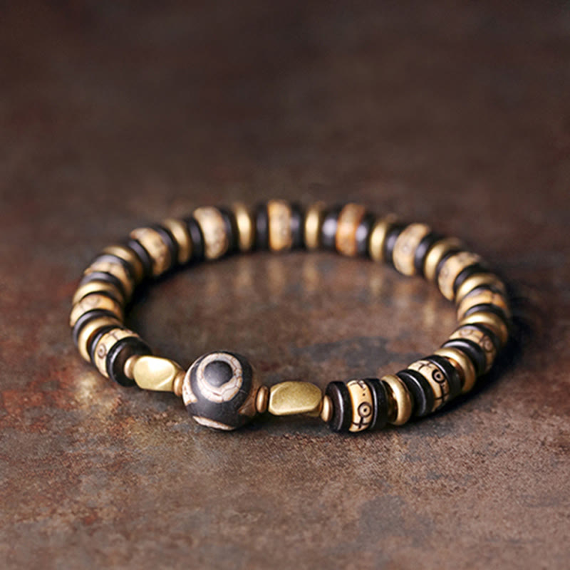 Ebony Wood & Dzi Bead Bracelet with Copper Accents for Grounding Strength