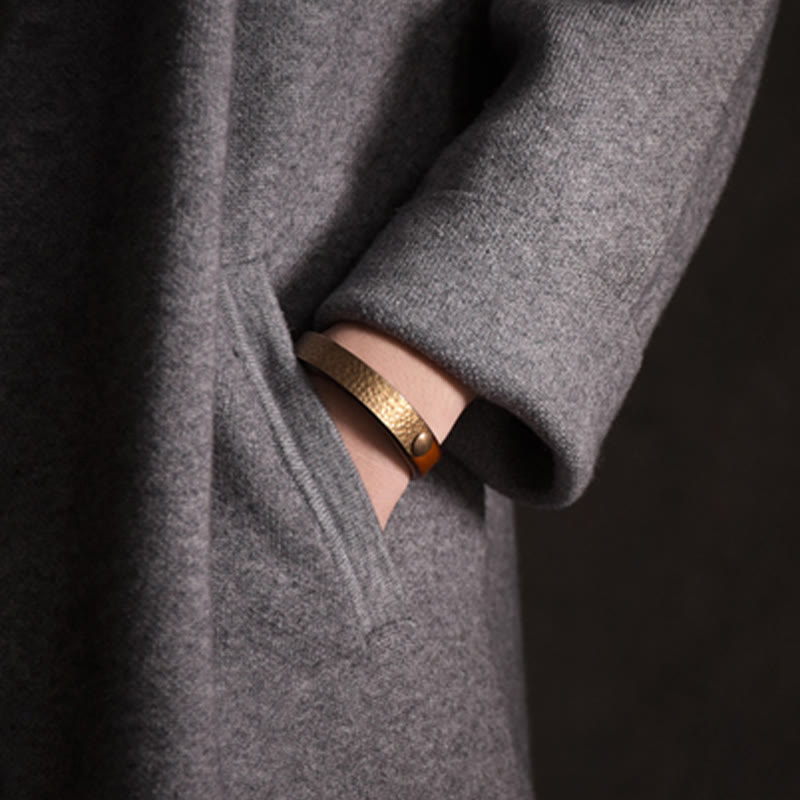 Vintage Handmade Texture Copper Brass Leather Wealth Bracelet Bangle