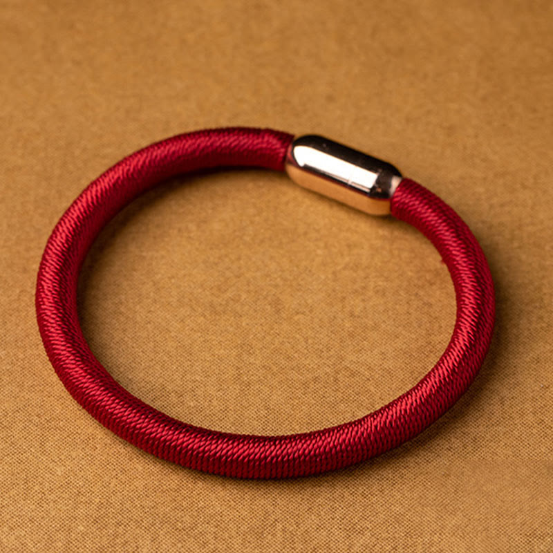 Hand-Braided Tibetan Vajra Knot Red String Bracelet with Magnetic Buckle
