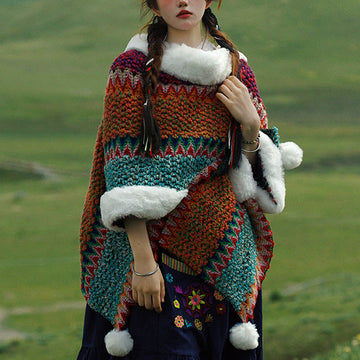 Tactile Striped Knitted Travel Meditation Tibetan Shawl