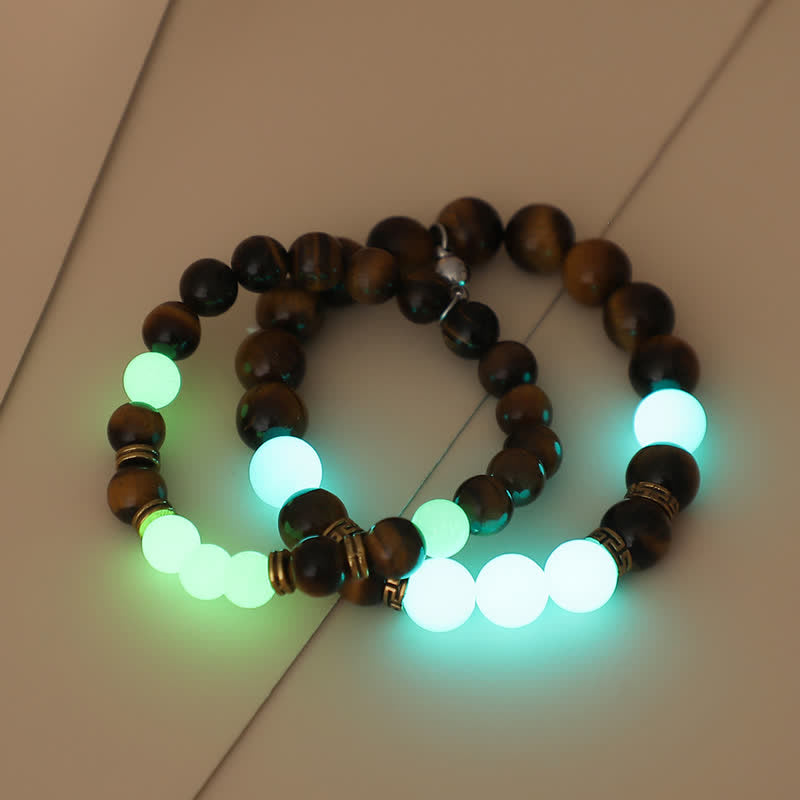 Luminous Tiger Eye and Glowstone Beaded Couple Bracelet Set