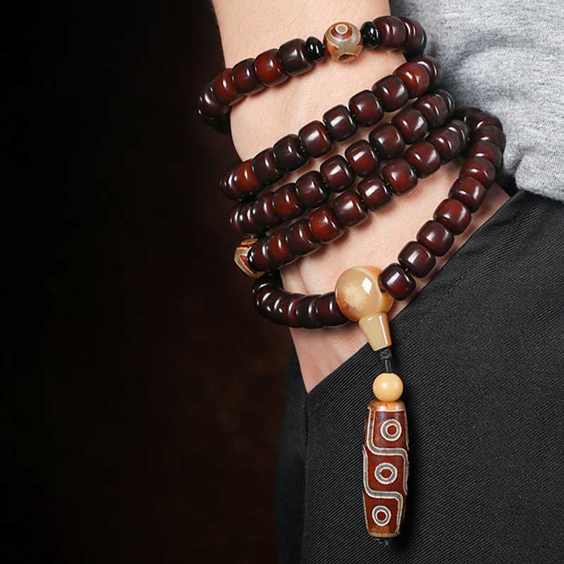 108 Mala Beads Three-eyed Dzi Bead Nine-eye Dzi Bead Jade Luck Bracelet