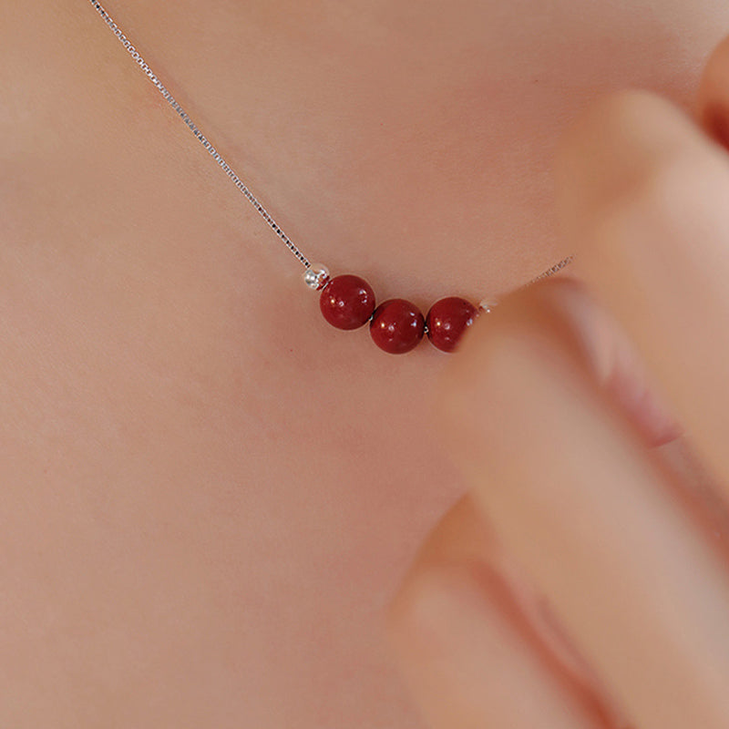925 Sterling Silver Cinnabar Bead Calm Blessing Necklace Pendant