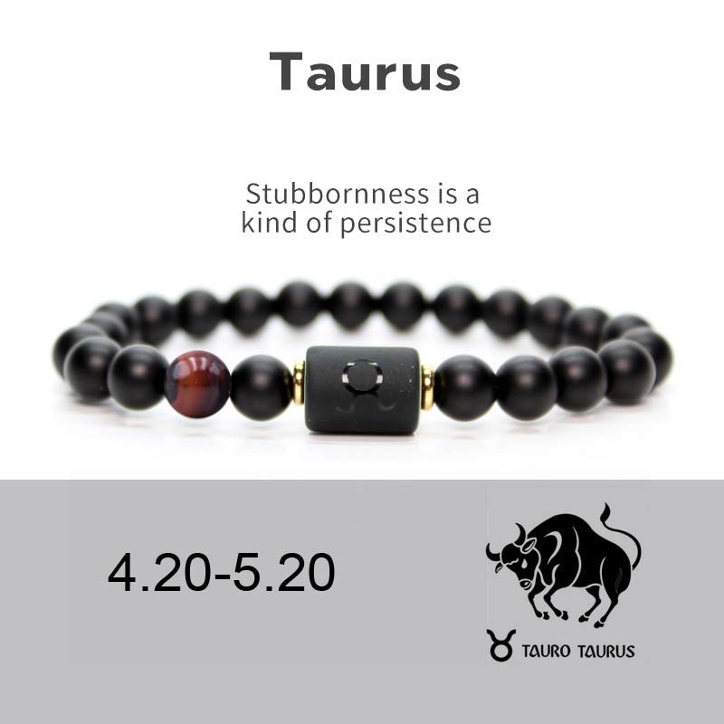 Black Onyx, Tiger Eye, Imperial Jasper & Turquoise Adjustable Zodiac Sign Beaded Bracelet