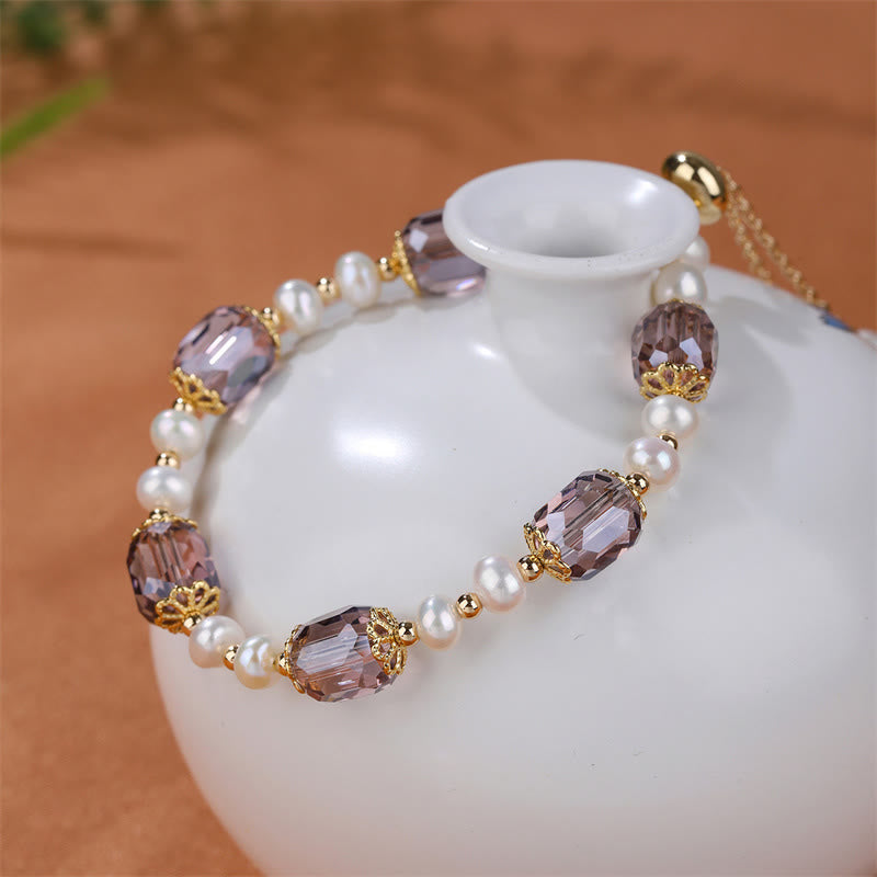 Natural Amethyst and Pearl Copper Chain Healing Bracelet