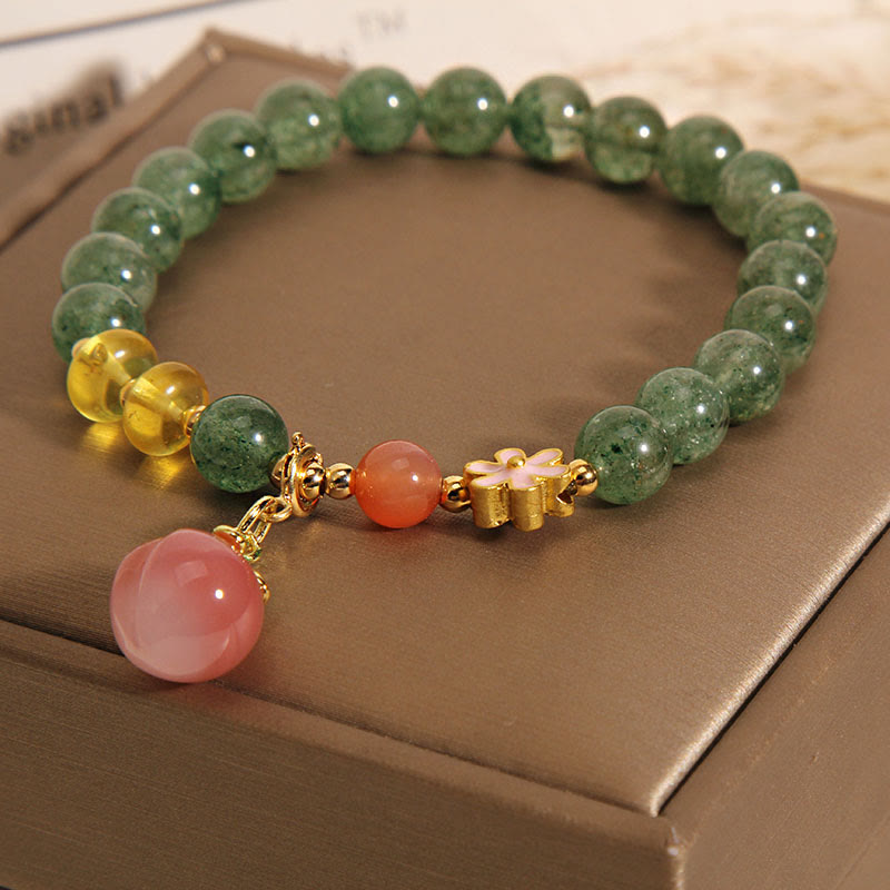 Natural Green Strawberry Quartz Love Peach Charm Bracelet