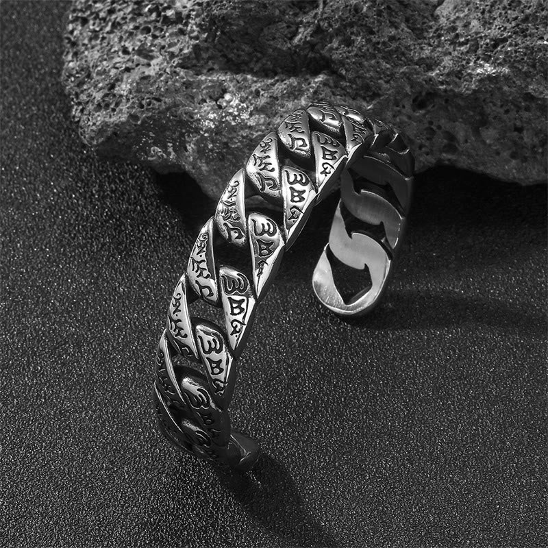 Tibetan Om Mani Padme Hum Mantra Titanium Steel Peace Cuff Bangle Bracelet