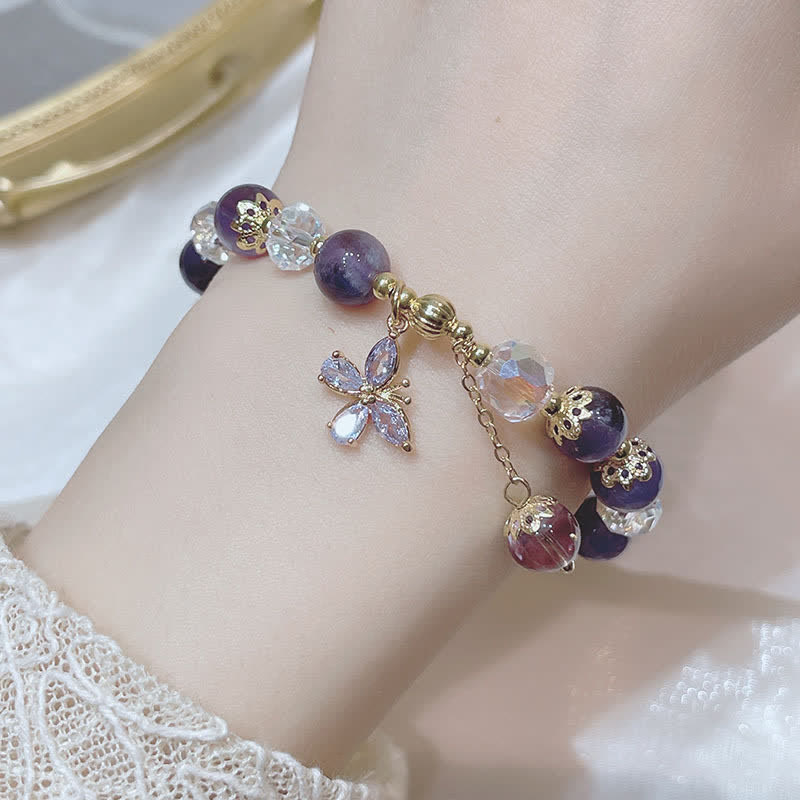 Natural Amethyst Crystal Spiritual Butterfly Charm Bracelet
