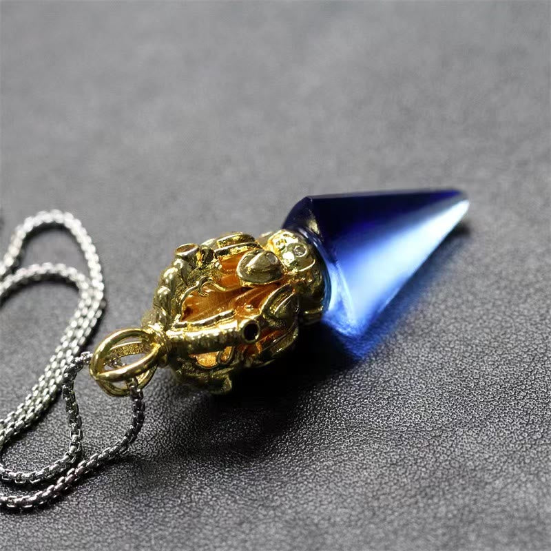 Tibetan Dorje Vajra 4 Prong Lotus Liuli Crystal Strength Necklace Pendant