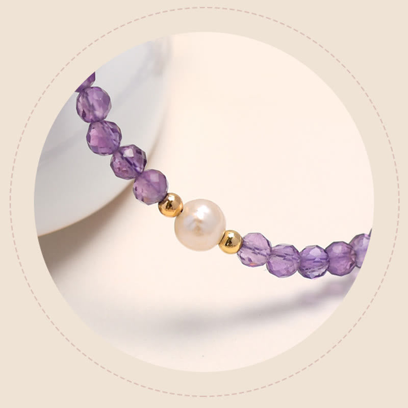 14K Gold Plated Amethyst Crystal Healing Double Layer Chain Bracelet