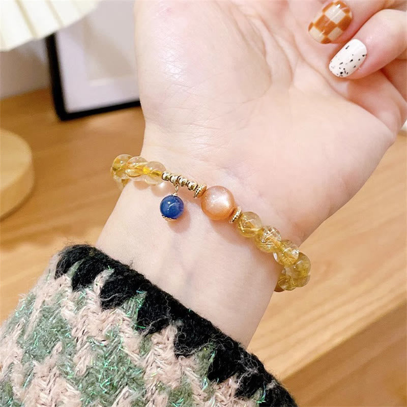 Natural Gold Rutilated Quartz Sun Stone Kyanite Wealth Bracelet
