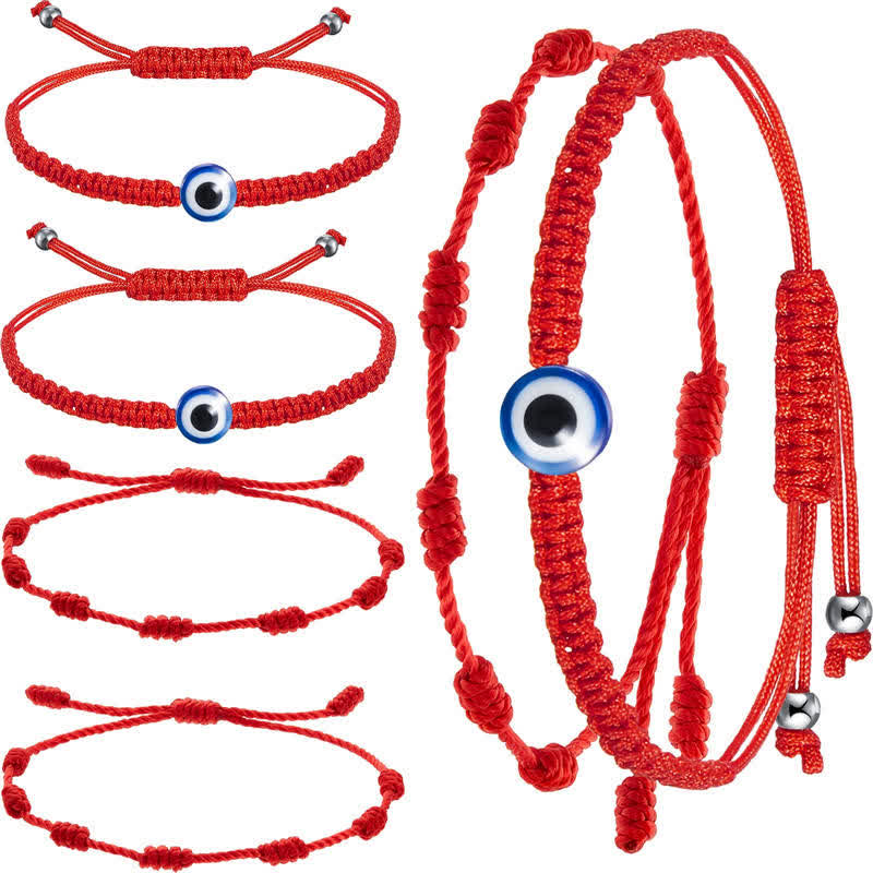 4-Piece Evil Eye Seven Knot Red String Adjustable Bracelet Set