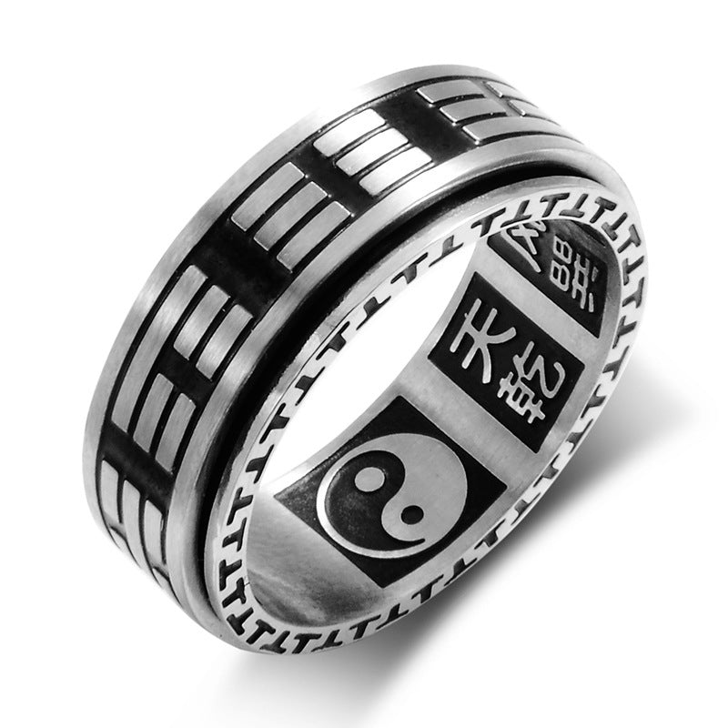 Rotatable Bagua Yin Yang Titanium Steel Balance Spinner Ring