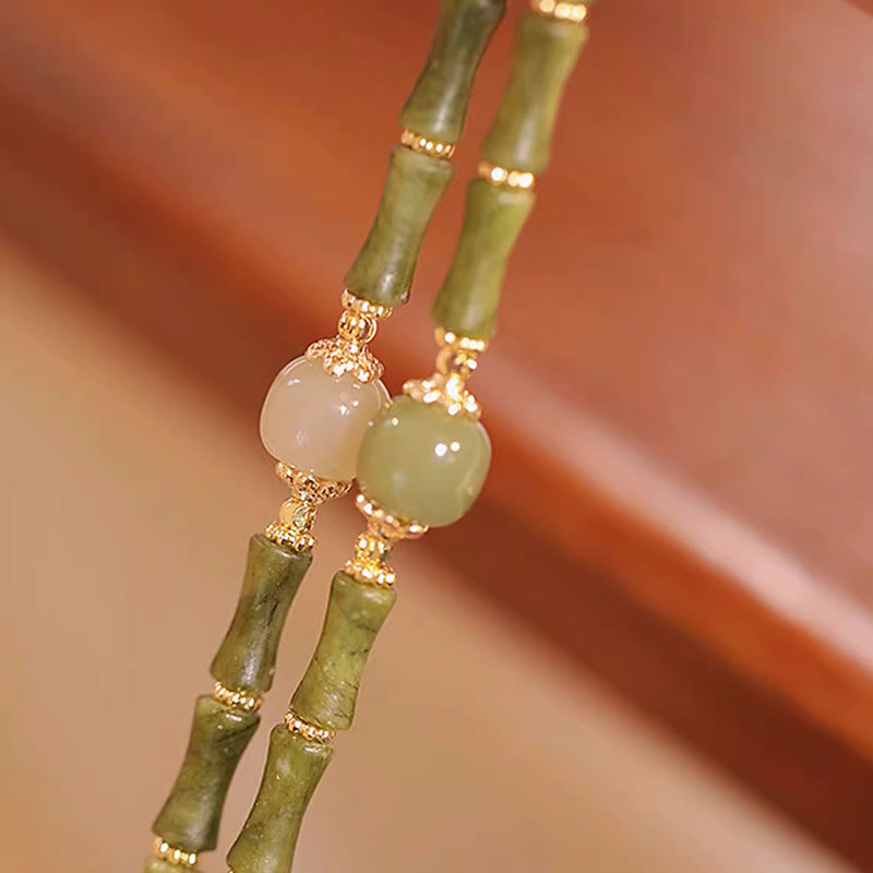 14K Copper Plated Peridot Hetian Jade Bamboo Pattern Luck Bracelet