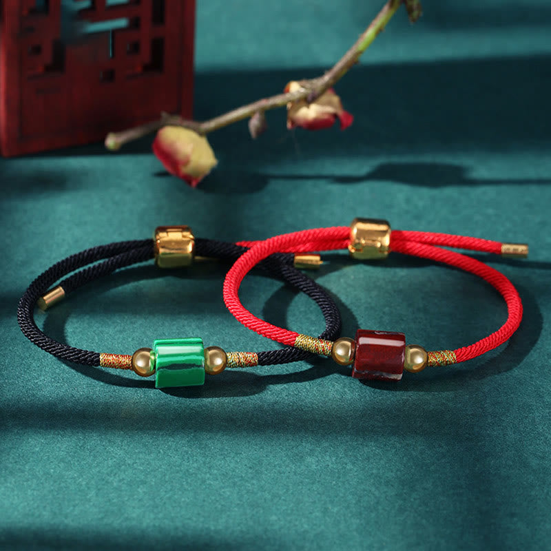 Tibet Handmade Green Aventurine Red Stone Malachite Luck Protection Braided Rope Bracelet