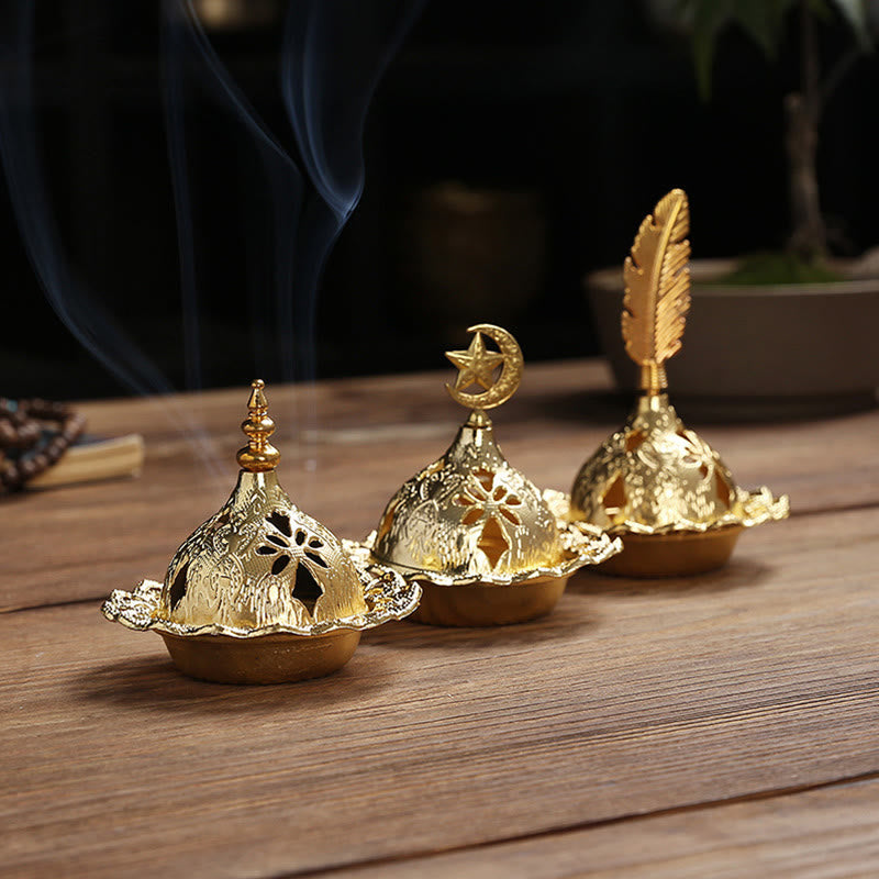 Gold Wu Lou Gourd Alloy Metal Incense Burner for Meditation & Sacred Spaces