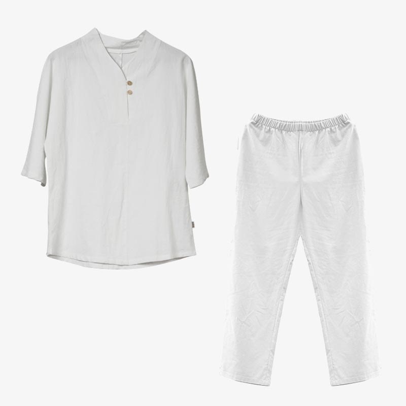 2Pcs Shirt Top Pants Meditation Zen Tai Chi Cotton Linen Clothing Women's Set