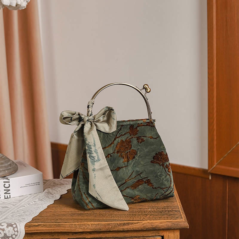 Velvet Jacquard Metal Chain Crossbody Bag Handbags