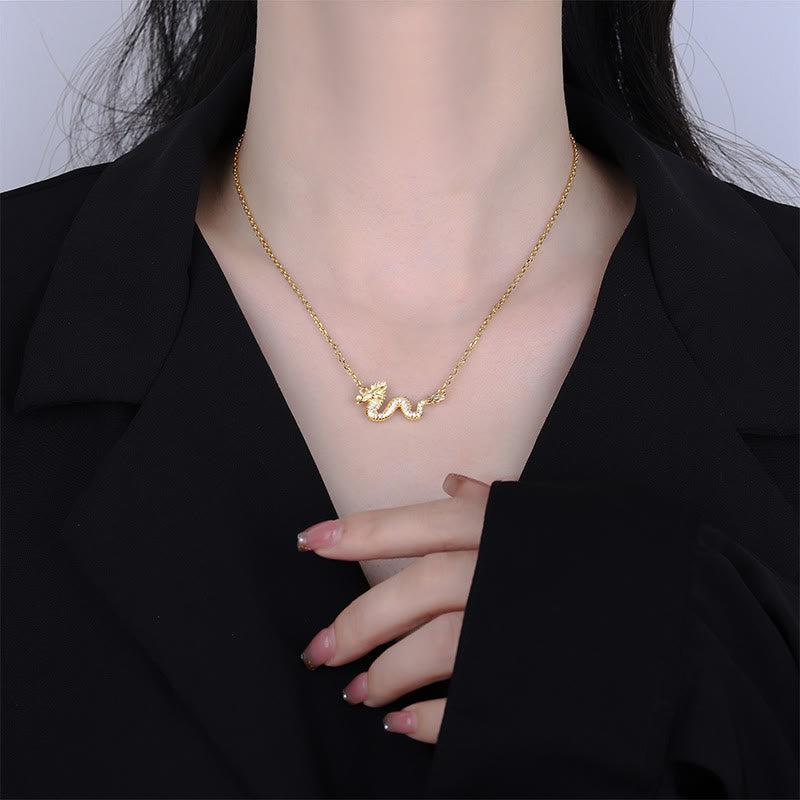 925 Sterling Silver Year Of The Dragon Auspicious Golden Dragon Luck Chain Necklace Pendant