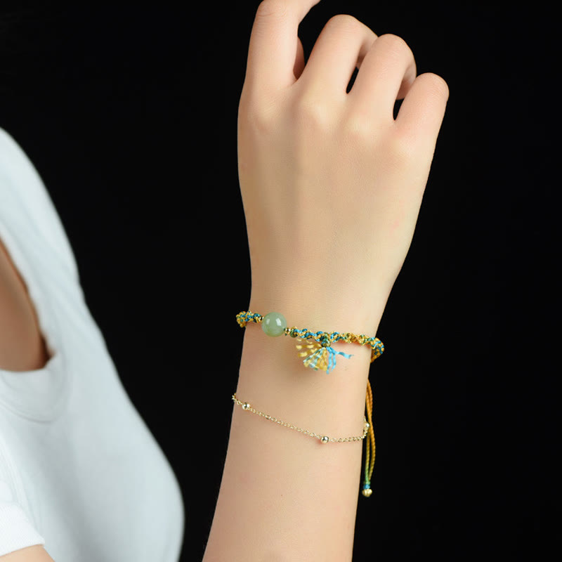 Handmade Colorful Rope & Jade Bead Double Layer Bracelet