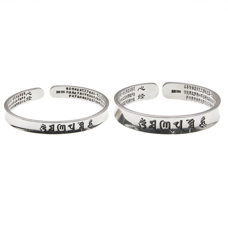 999 Sterling Silver Om Mani Padme Hum Heart Sutra Love Peace Bracelet Bangle
