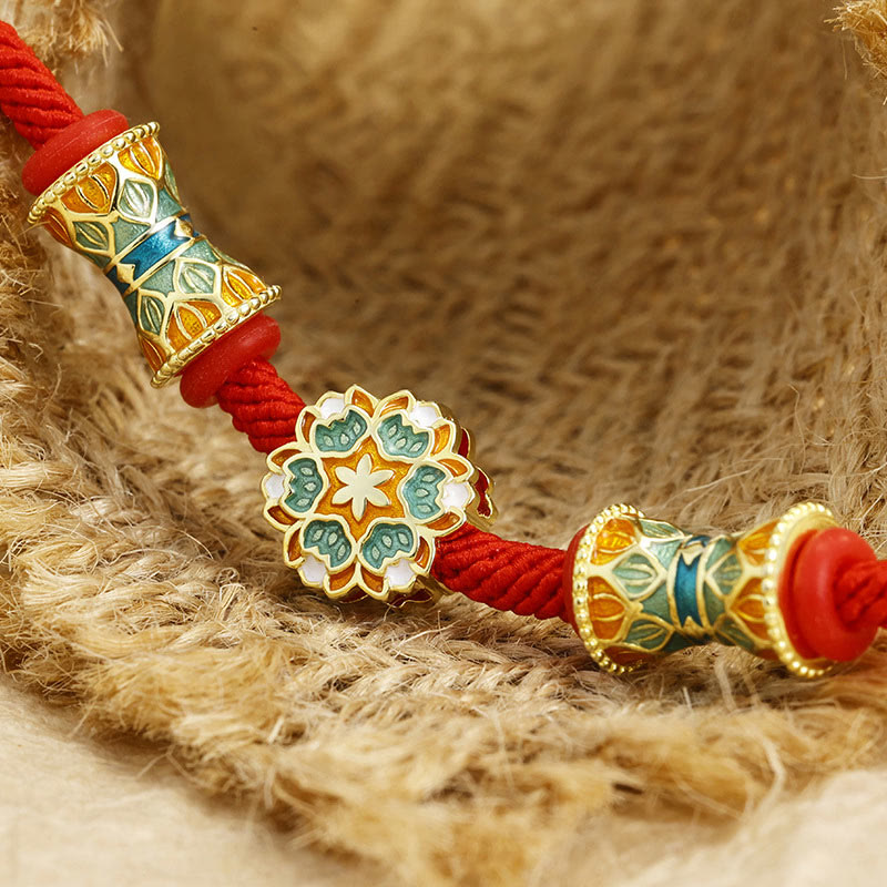 Dunhuang 925 Sterling Silver Lotus Drum Red String Bracelet for New Beginnings