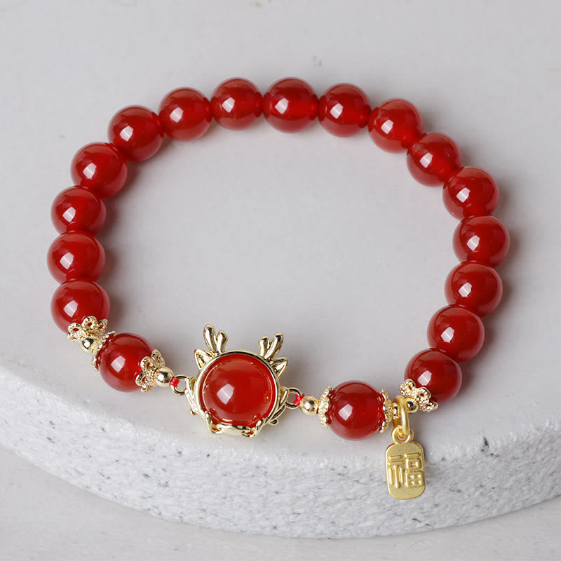 Year of the Dragon Red Agate Jade Peace Buckle Fu Character Success Bracelet