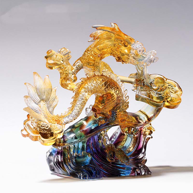 Year of the Dragon Handmade Ruyi Handle Liuli Crystal Art Piece Protection Home Office Decoration
