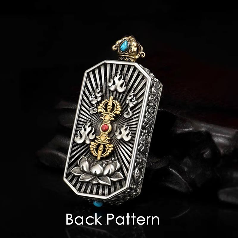 Tibetan Om Mani Padme Hum Carved Dorje Vajra Rotatable Lotus Pattern Purity Rope Necklace Pendant