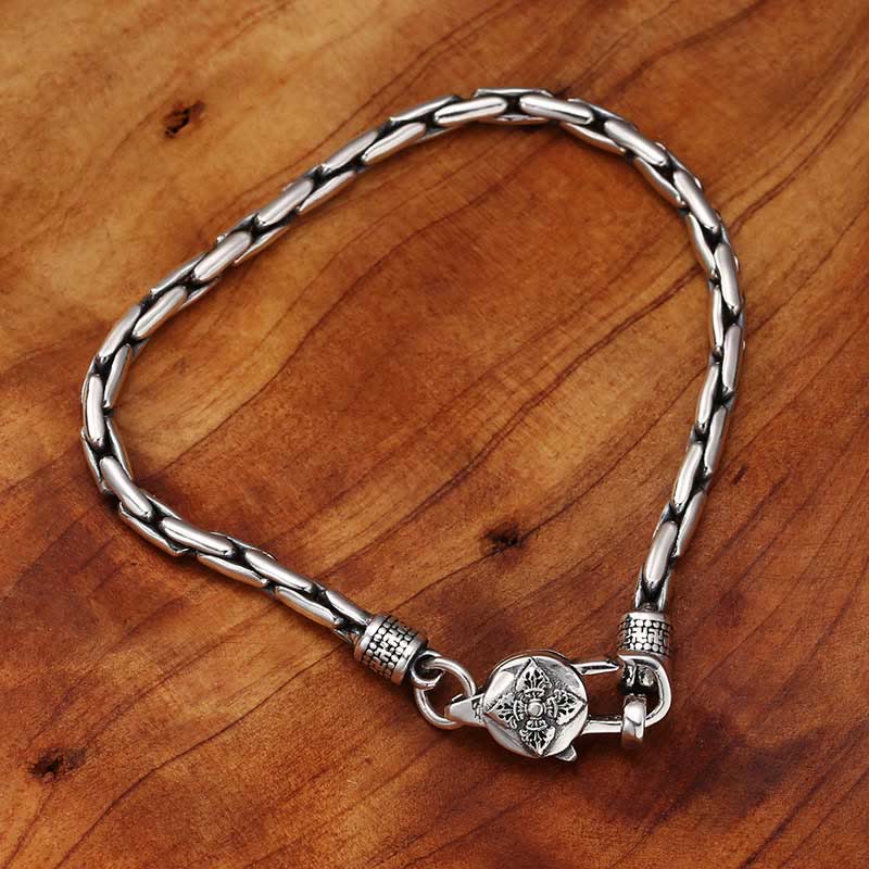 Tibetan Sterling Silver & Copper Om Mani Padme Hum Vajra Buddha Swastika Bracelet