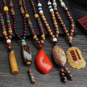 Tibetan Wenge Wood Bodhi Seed Agate Balance Peace Necklace Pendant (Extra 40% Off | USE CODE: FS40)