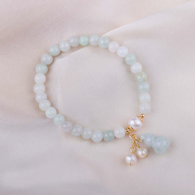 Natural Jade and Pearl Wu Lou Gourd Bracelet with Gold and Copper Accents