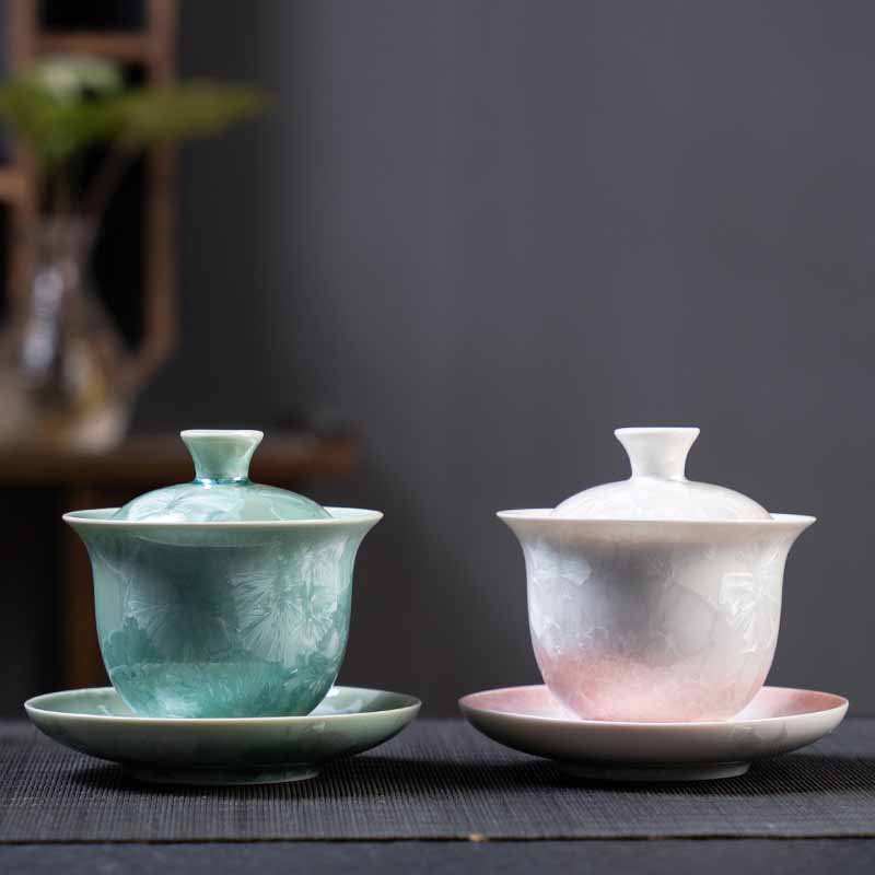 Traditional Glaze Ceramic Gaiwan Sancai Teacup Kung Fu Tea Cup And Saucer With Lid 180ml