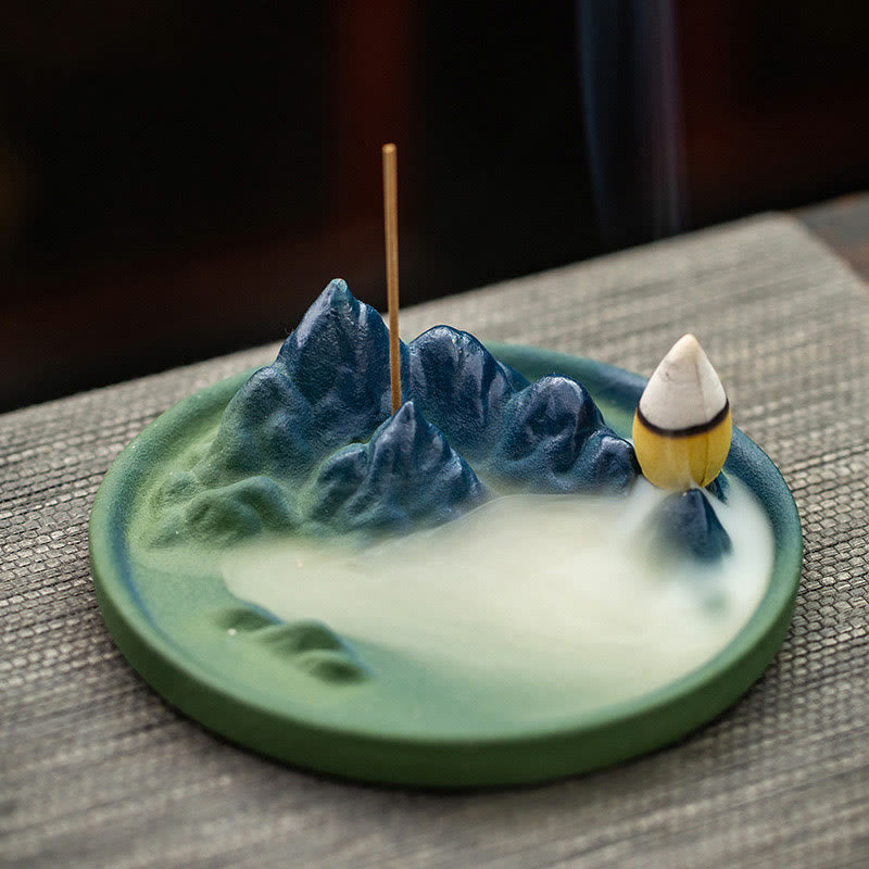 Sculpted Ceramic Backflow Mountain Incense Burner