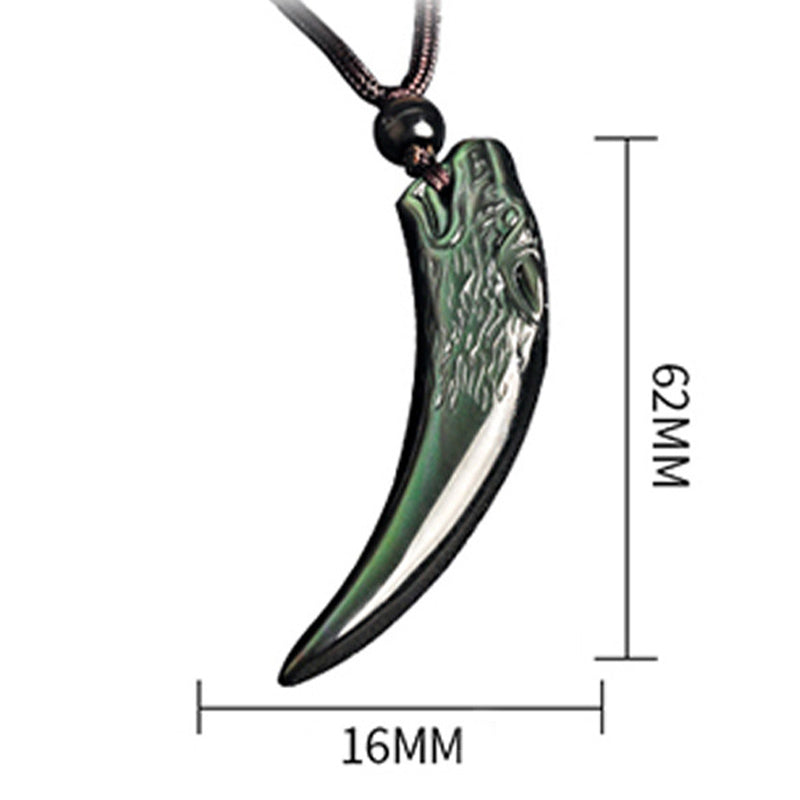 Natural Black Obsidian Ice Obsidian Rainbow Obsidian Wolf Tooth Pattern Strength Necklace Pendant