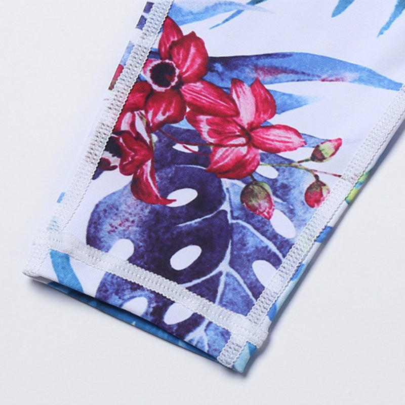 2Pcs Sunflower Flowers Leaves Print Top Pants Sports Fitness Yoga Women's Yoga Sets