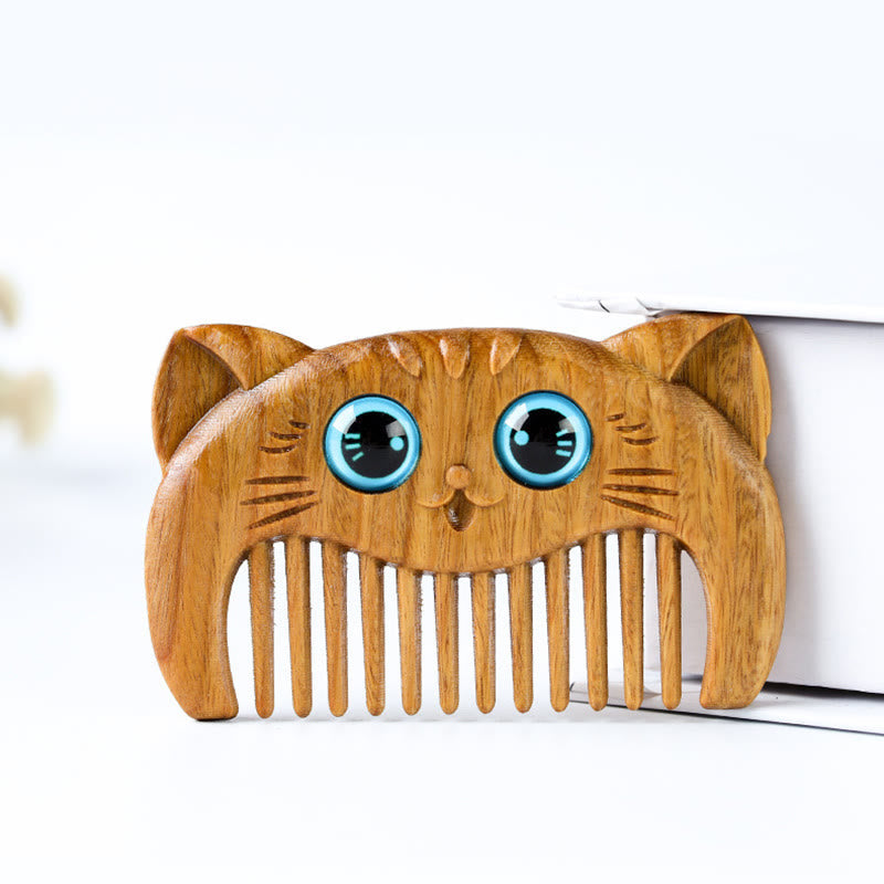 Minimalist Cat Pattern Green Sandalwood Portable Pocket Comb