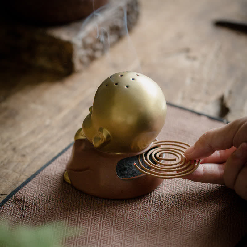 Handcrafted Ceramic Laughing Buddha Healing Incense Burner for Meditation