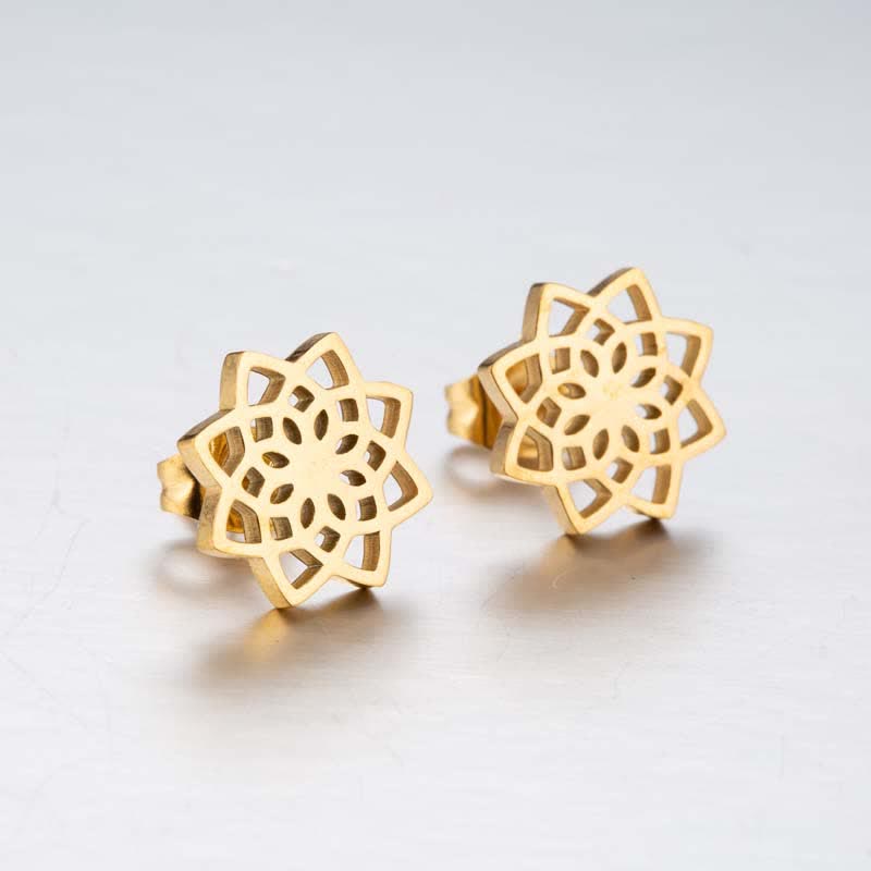 Tibetan Lotus Pattern Minimalist Stud Earrings for New Beginnings