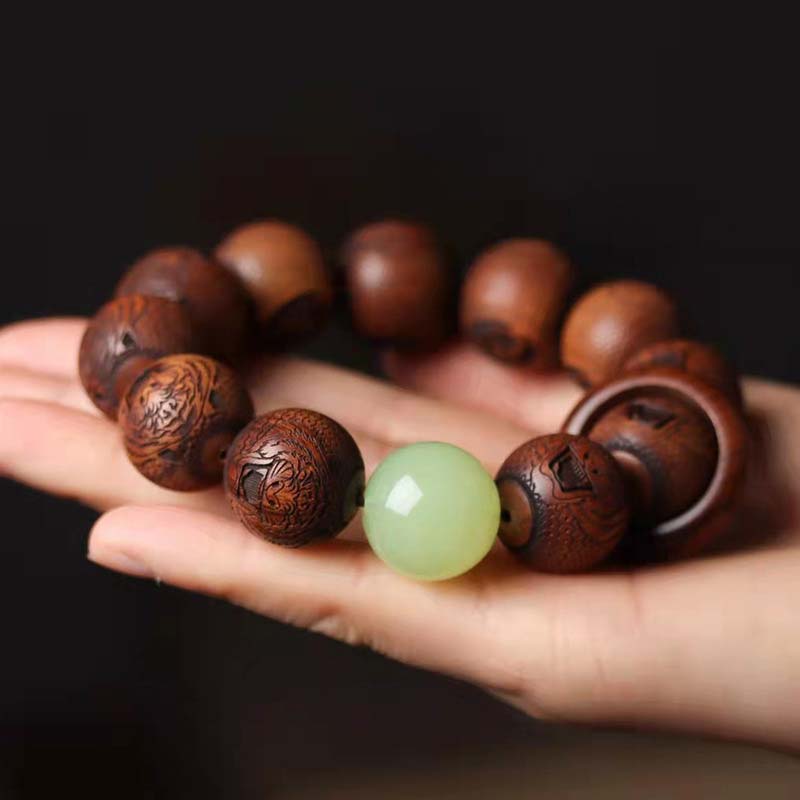 Tibetan Rosewood Engraved Tiger Bead Bracelet for Men