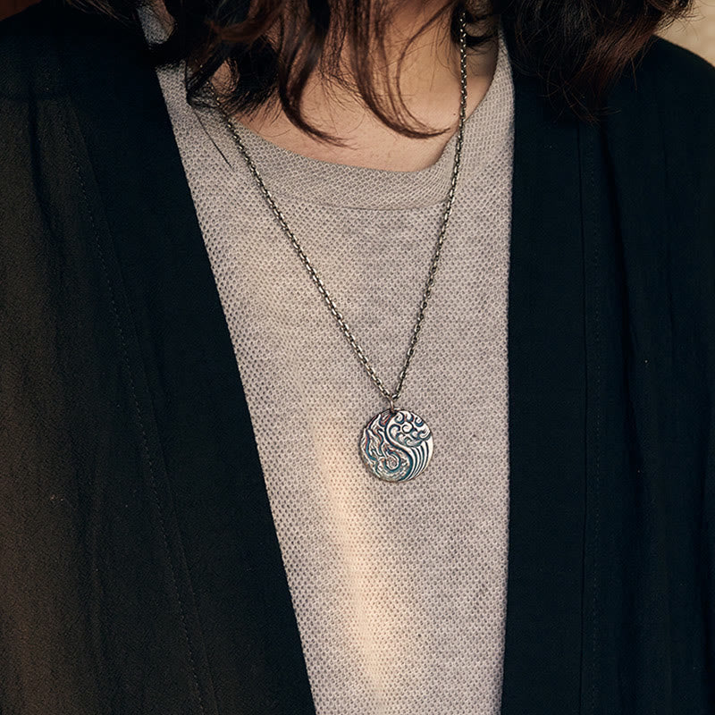 990 Sterling Silver Yin Yang Water and Fire Balance Necklace Pendant