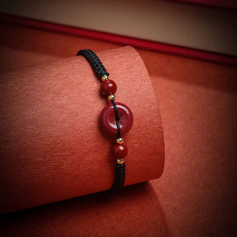 Natural Cinnabar Ping An Kou Adjustable Red String Bracelet