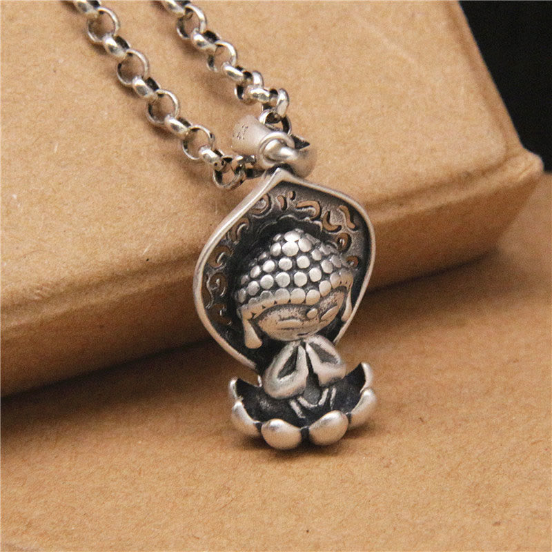 999 Sterling Silver Meditation Buddha Lotus Serenity Necklace Pendant