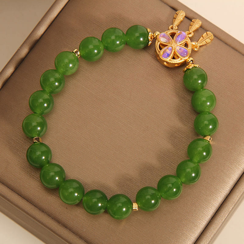 Green Jade Dreamcatcher Four Leaf Clover Luck Bracelet