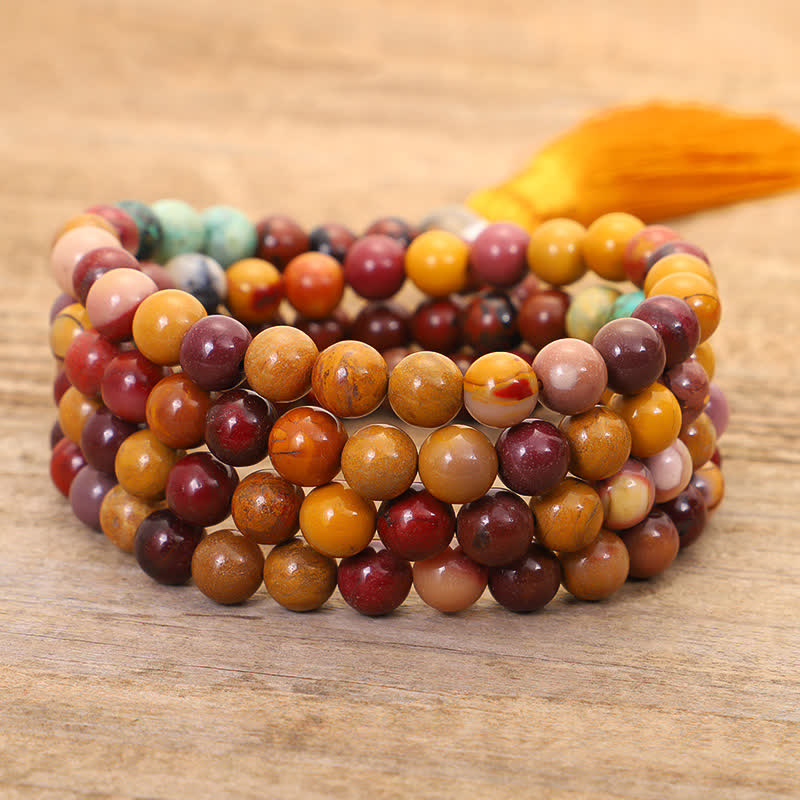 108 Mala Beads Mookaite Emotional Growth Bracelet Tassel Necklace Pendant